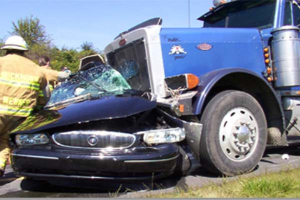 18-wheeler crashing into a sedan